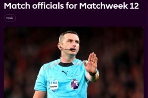 英超第12轮裁判:奥利弗执法北伦敦德比,VAR阿特维尔